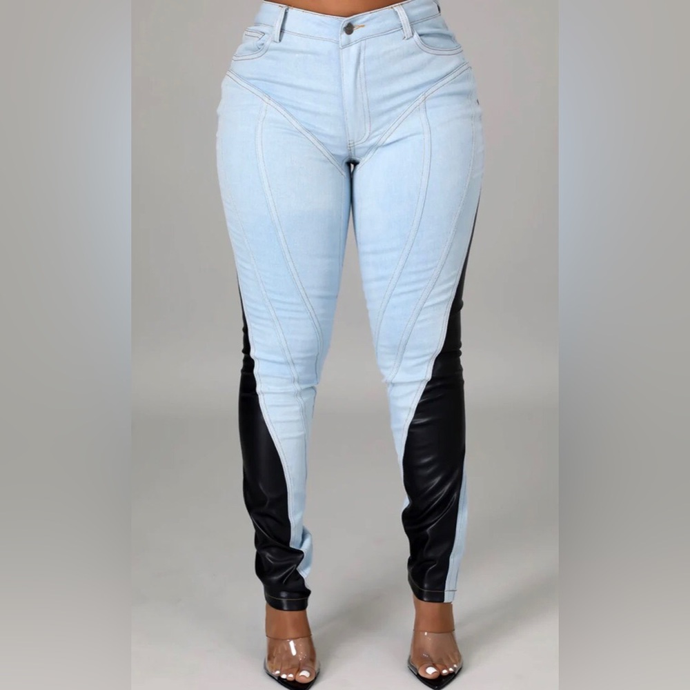 Faux leather jeans